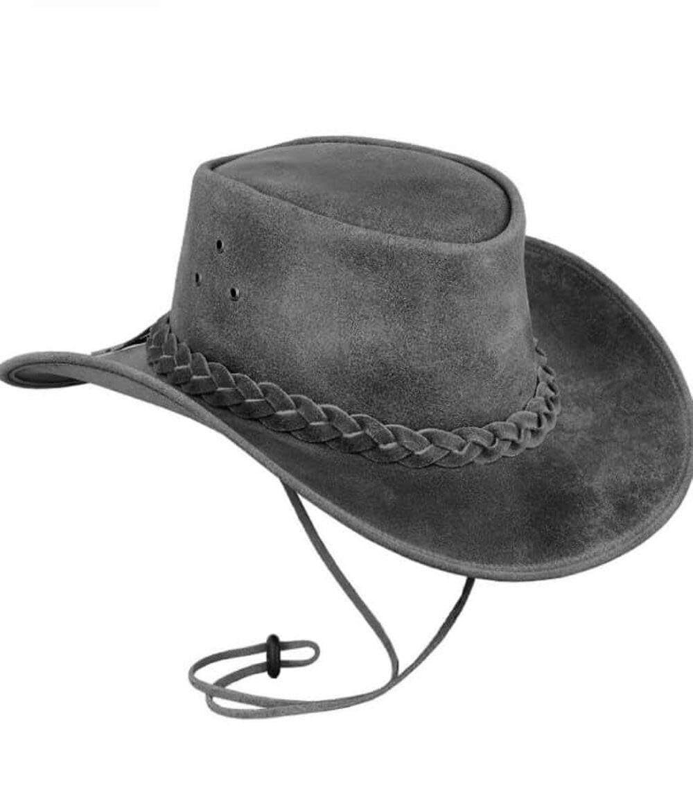 3473 Charcoal Gray Leather Cowboy Hat & – Western Style Wide Brim Outback